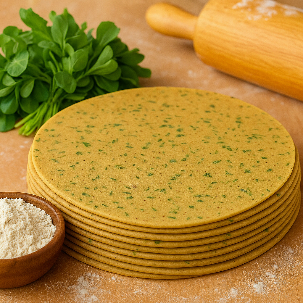 whole wheat uncooked rolled methi chapati